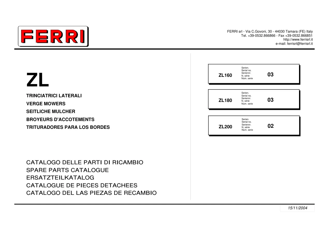 Ferri Zl160 Zl180 Zl200 Parts Manual