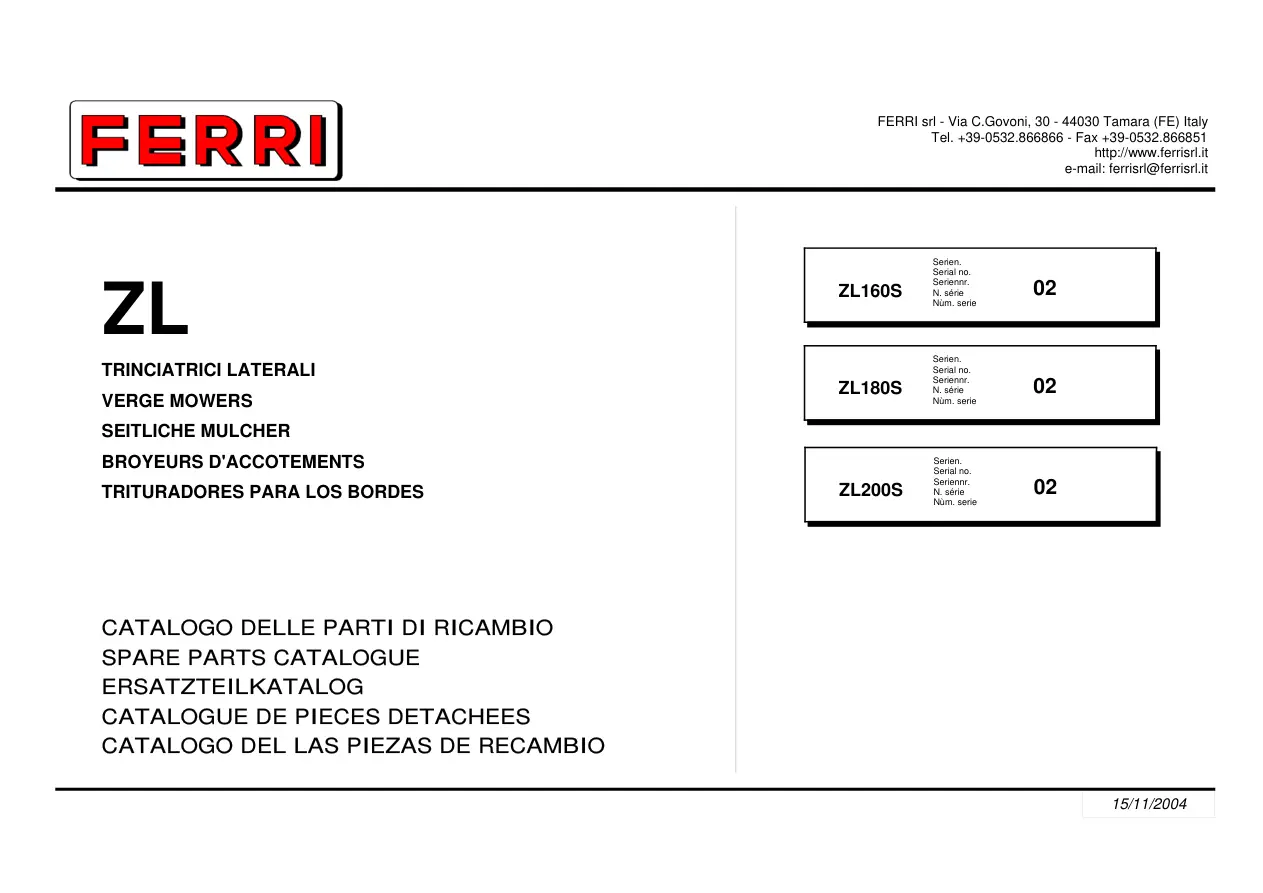 Ferri Zl160S Zl180S Zl200S Parts Manual