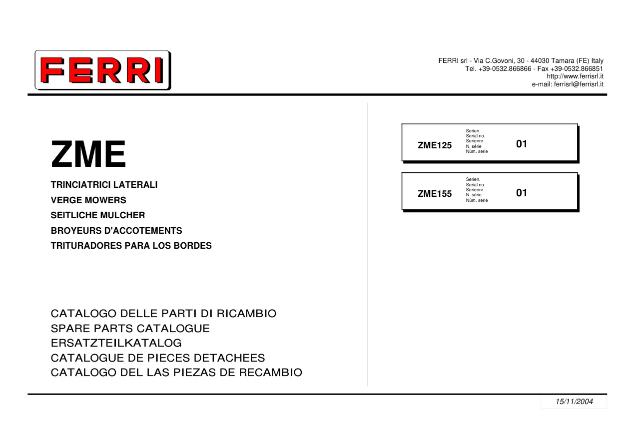 Ferri Zme125 Zme155 Parts Manual