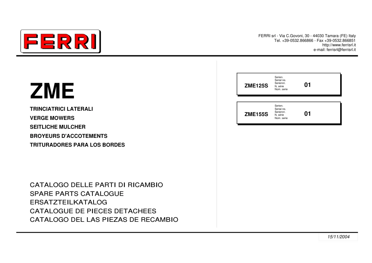 Ferri Zme125S Zme155S Parts Manual