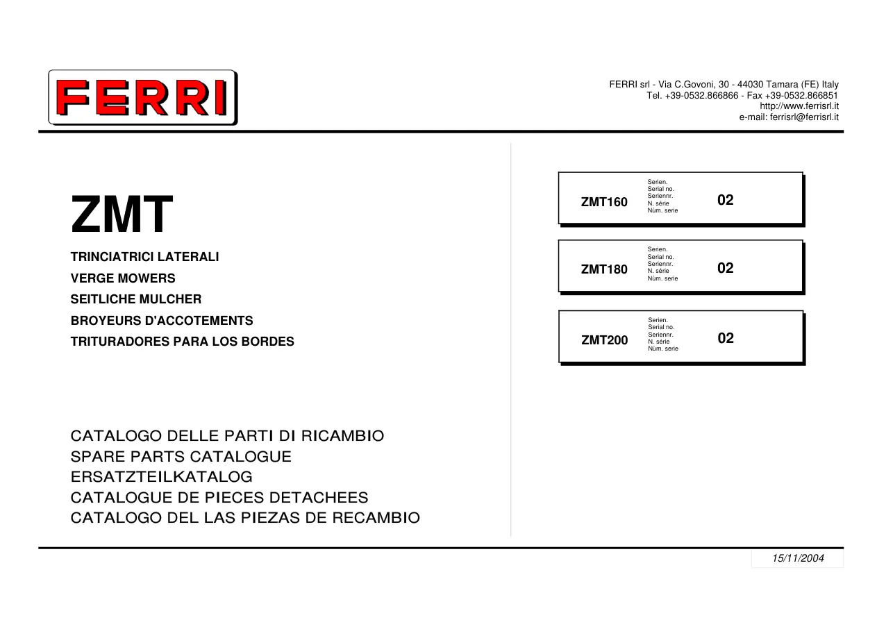 Ferri Zmt160 Zmt180 Zmt200 Parts Manual