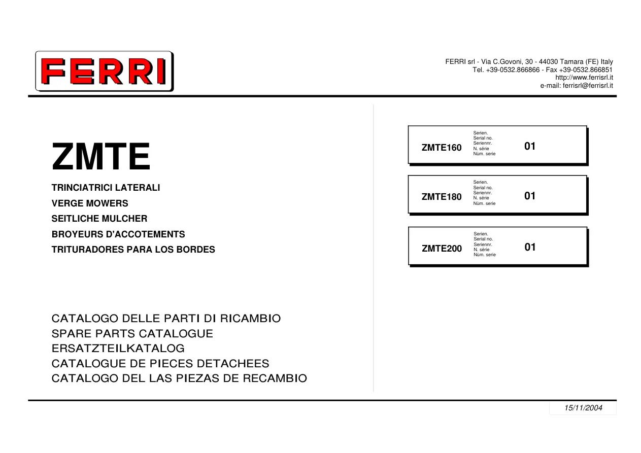 Ferri Zmte160 Zmte180 Zmte200 Parts Manual