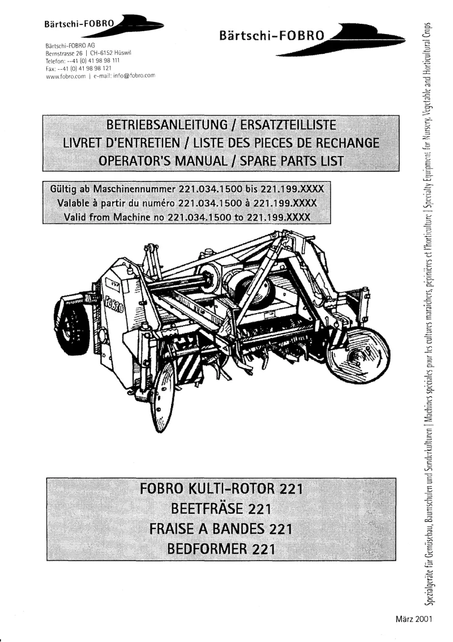 Fobro Kultirotor 221 Parts Manual