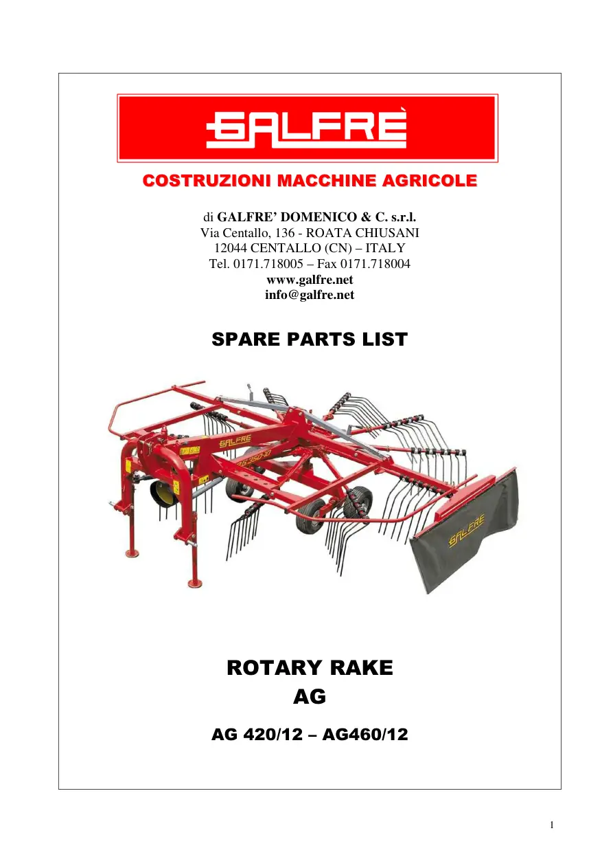 Galfre Ag420 12 Ag460 12 Parts Manual
