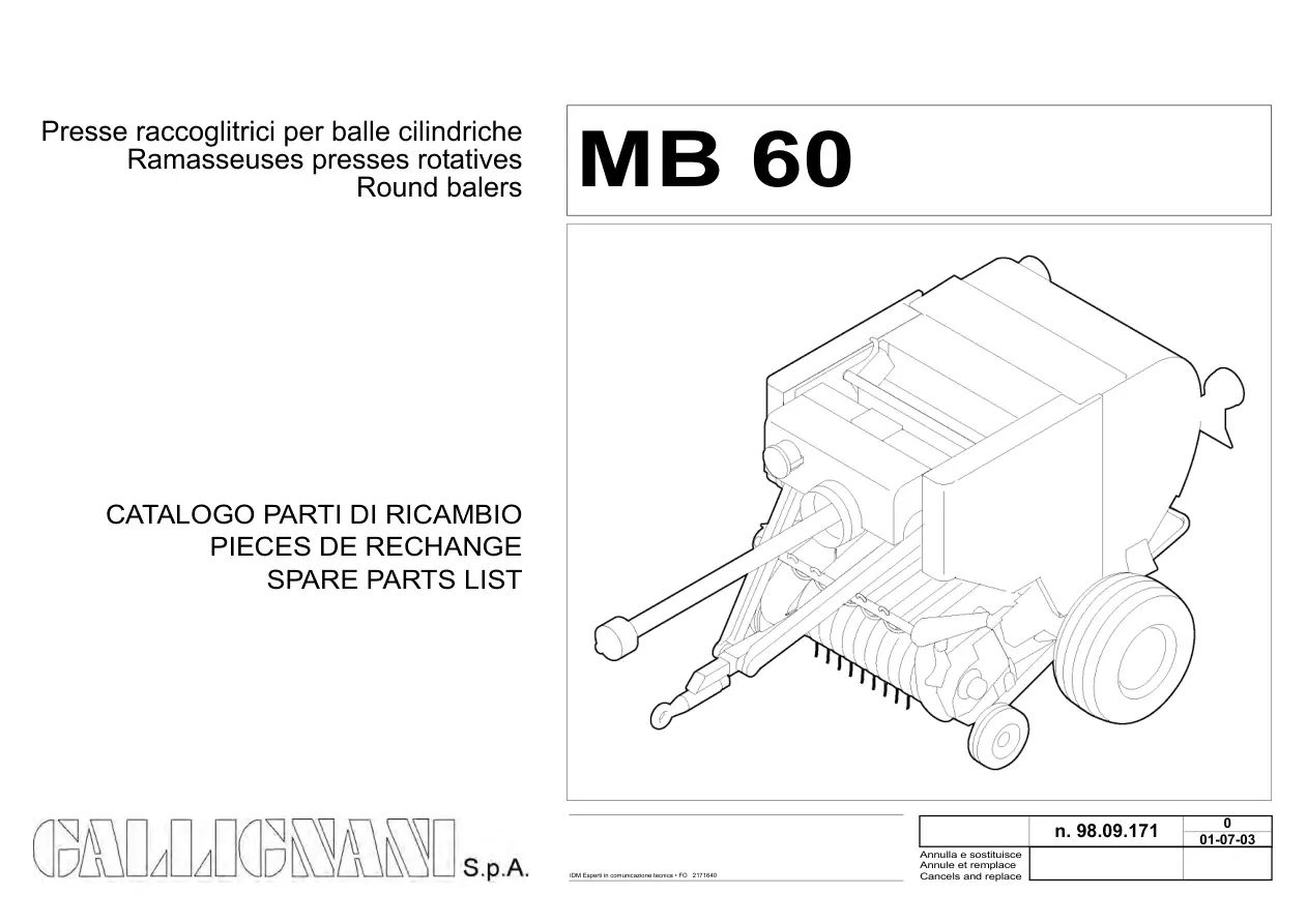 Gallignani Mb60 Parts Manual