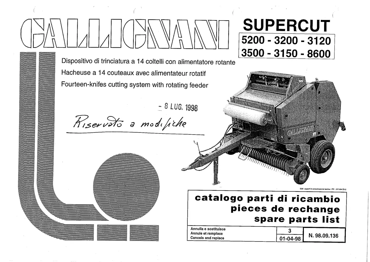Gallignani Supercut Parts Manual