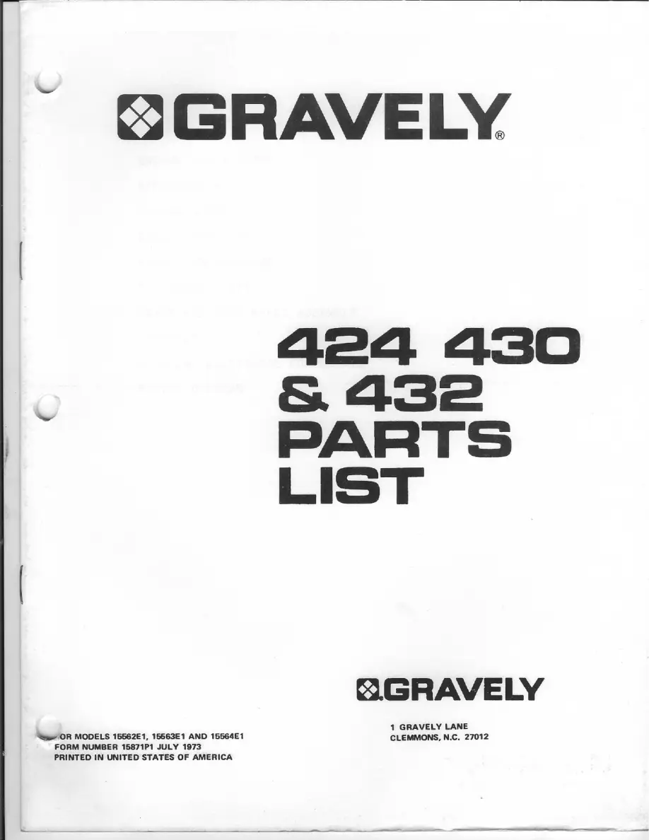 Gravely 424 430 432 Parts Manual