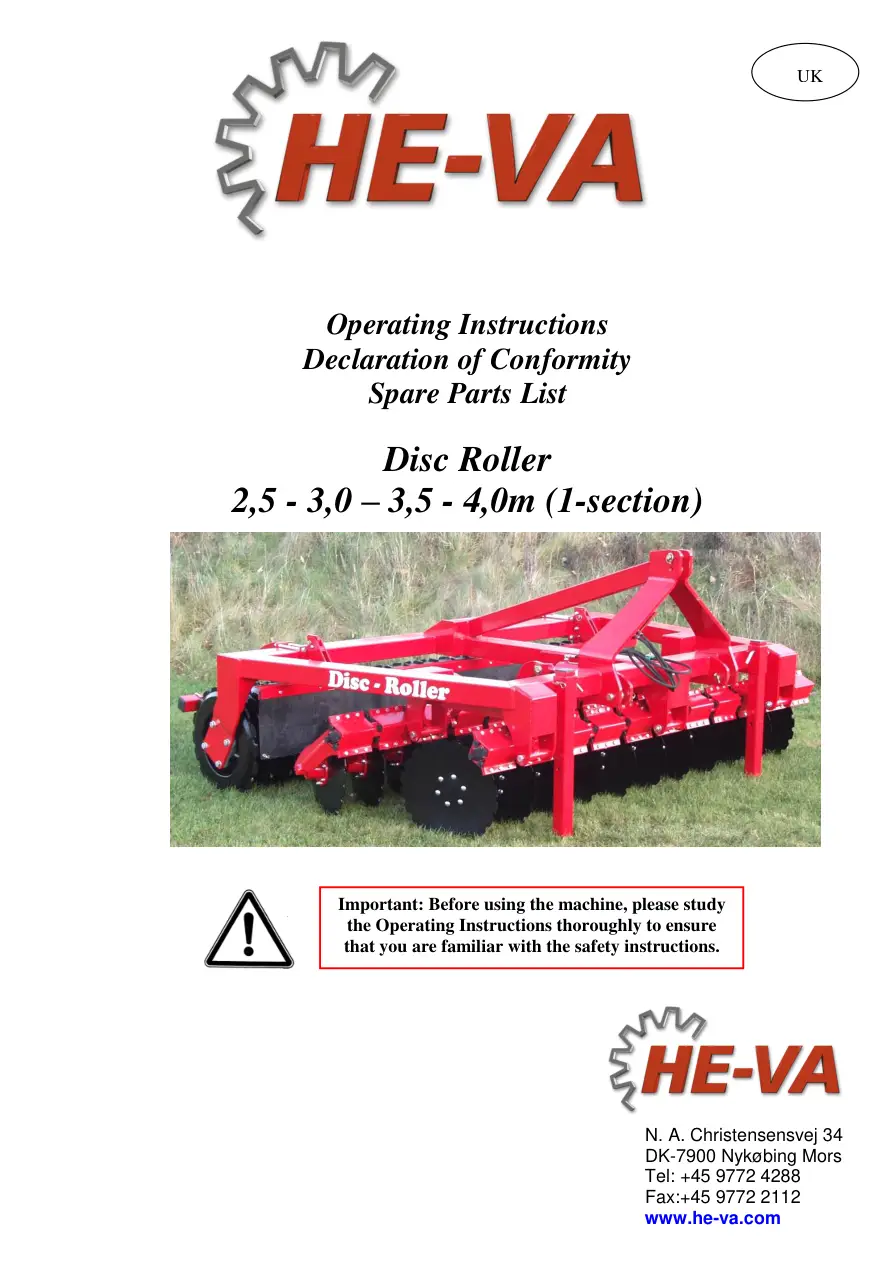 HE-VA He Va Disc 2.5 3.0 3.5 4.0 Disc Parts Manual