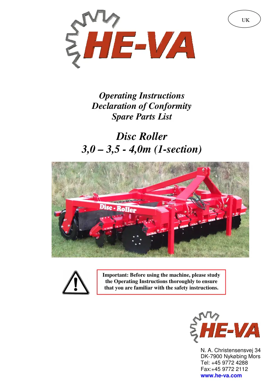 HE-VA He Va Disc 3.0 3.5 4.0 Parts Manual