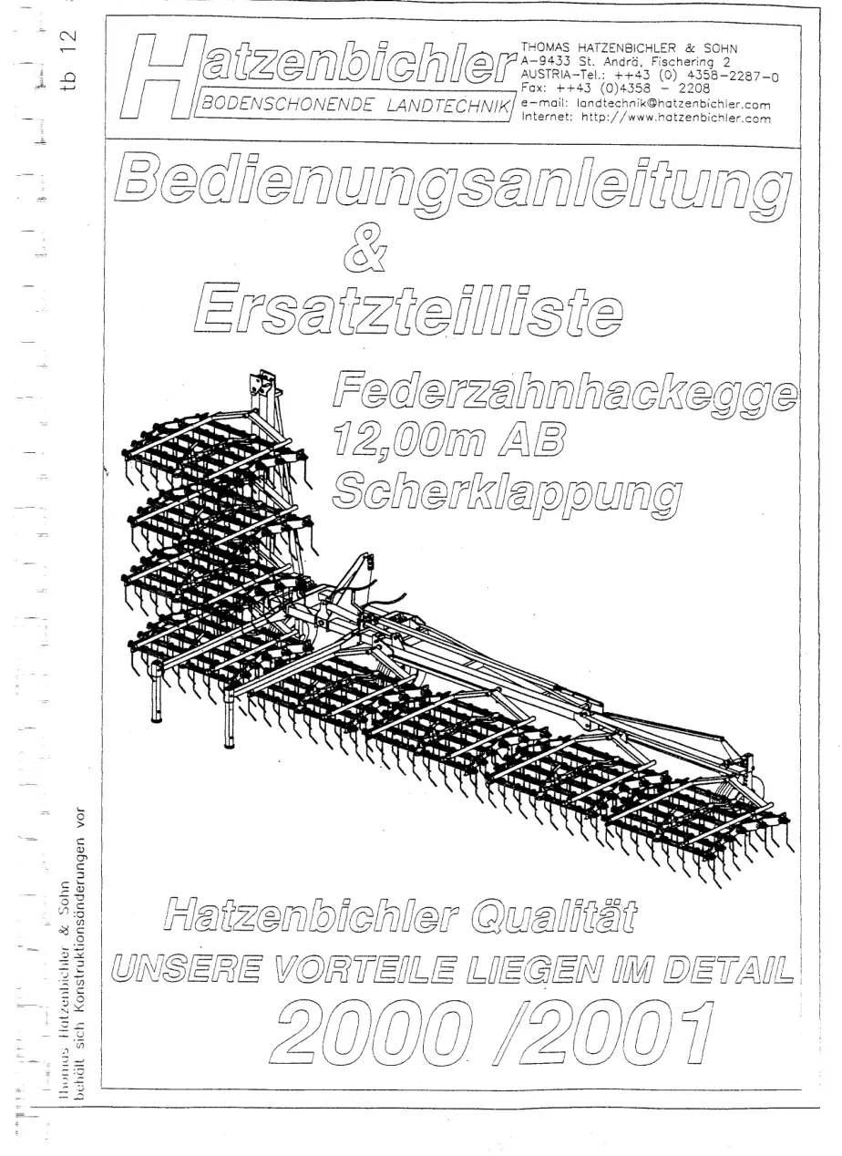 Hatzenbichler Federzahnhackegge 12.00M Parts Manual