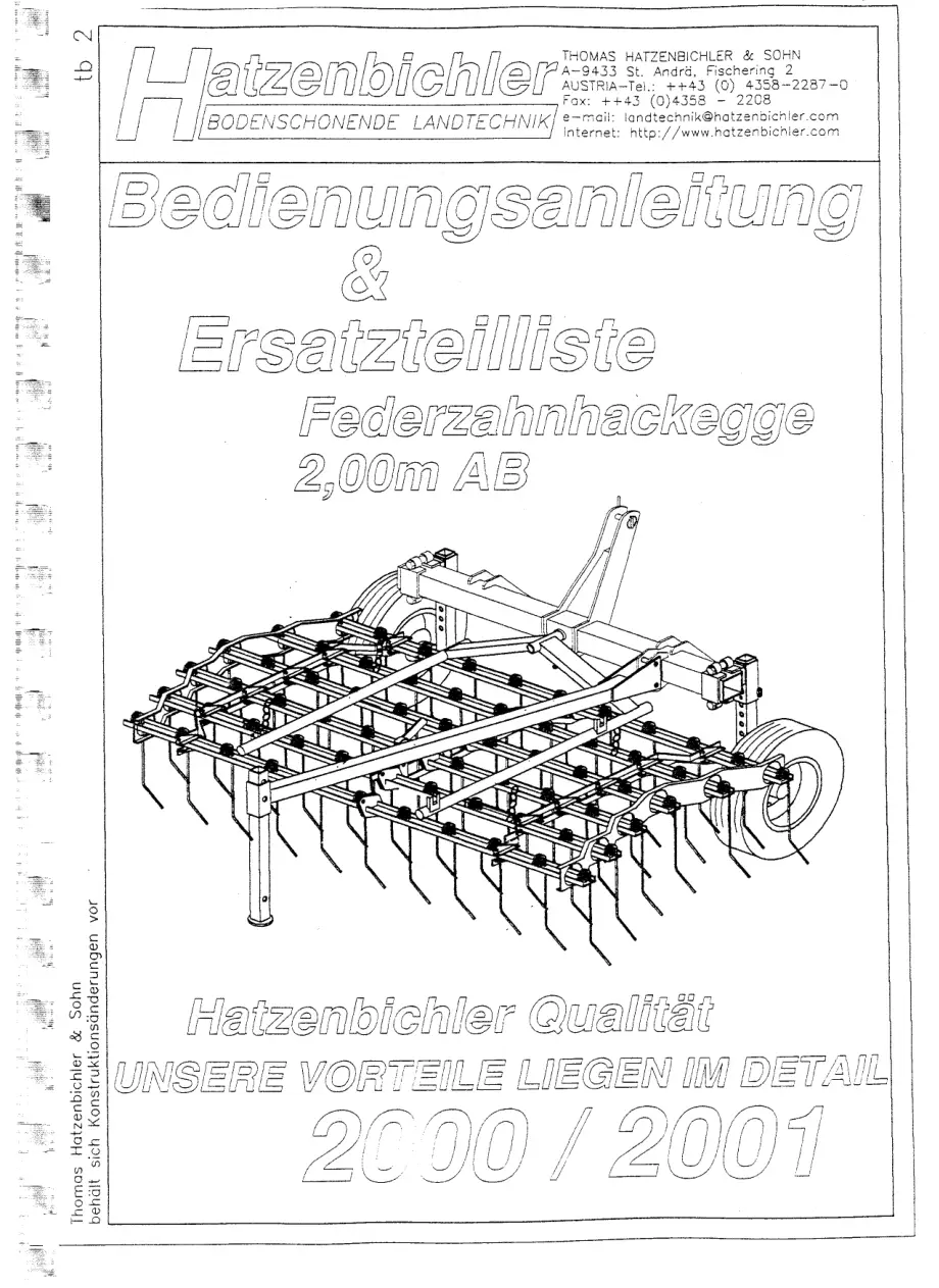 Hatzenbichler Federzahnhackegge 2.00M Parts Manual