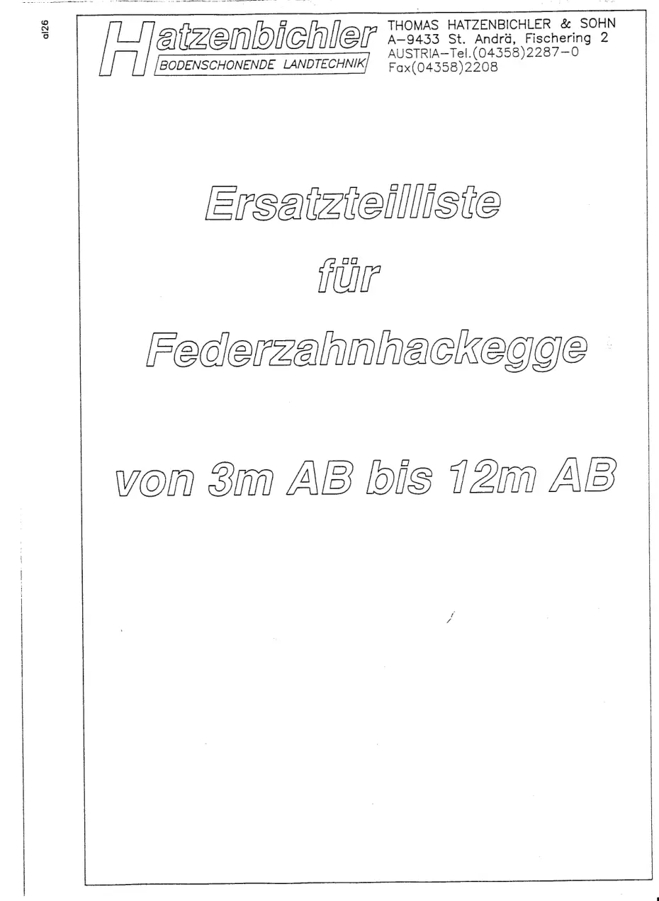 Hatzenbichler Federzahnhackegge 3.00 12.00M Parts Manual