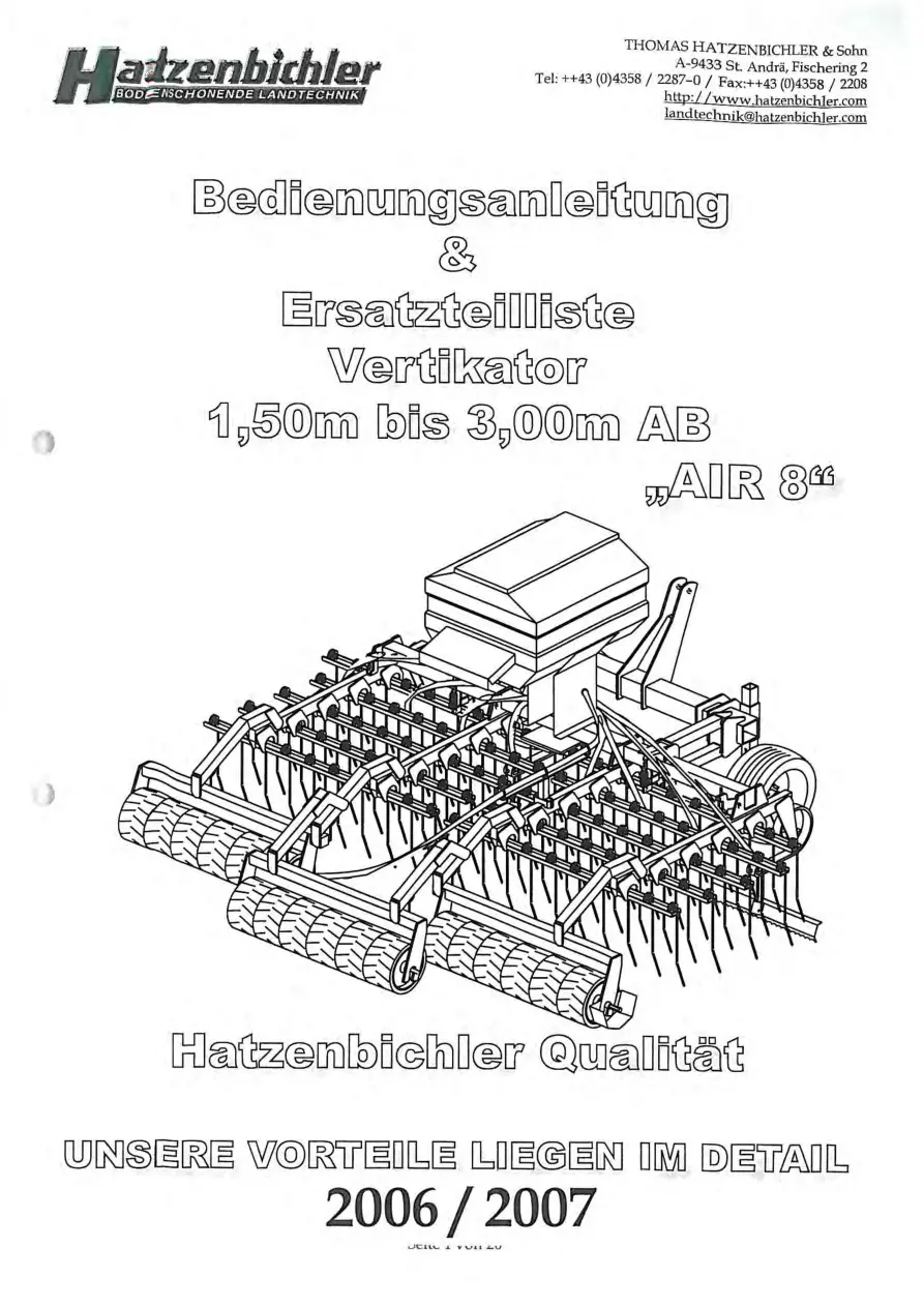 Hatzenbichler Vertikator 1.50 3.00M Ab Air8 Parts Manual