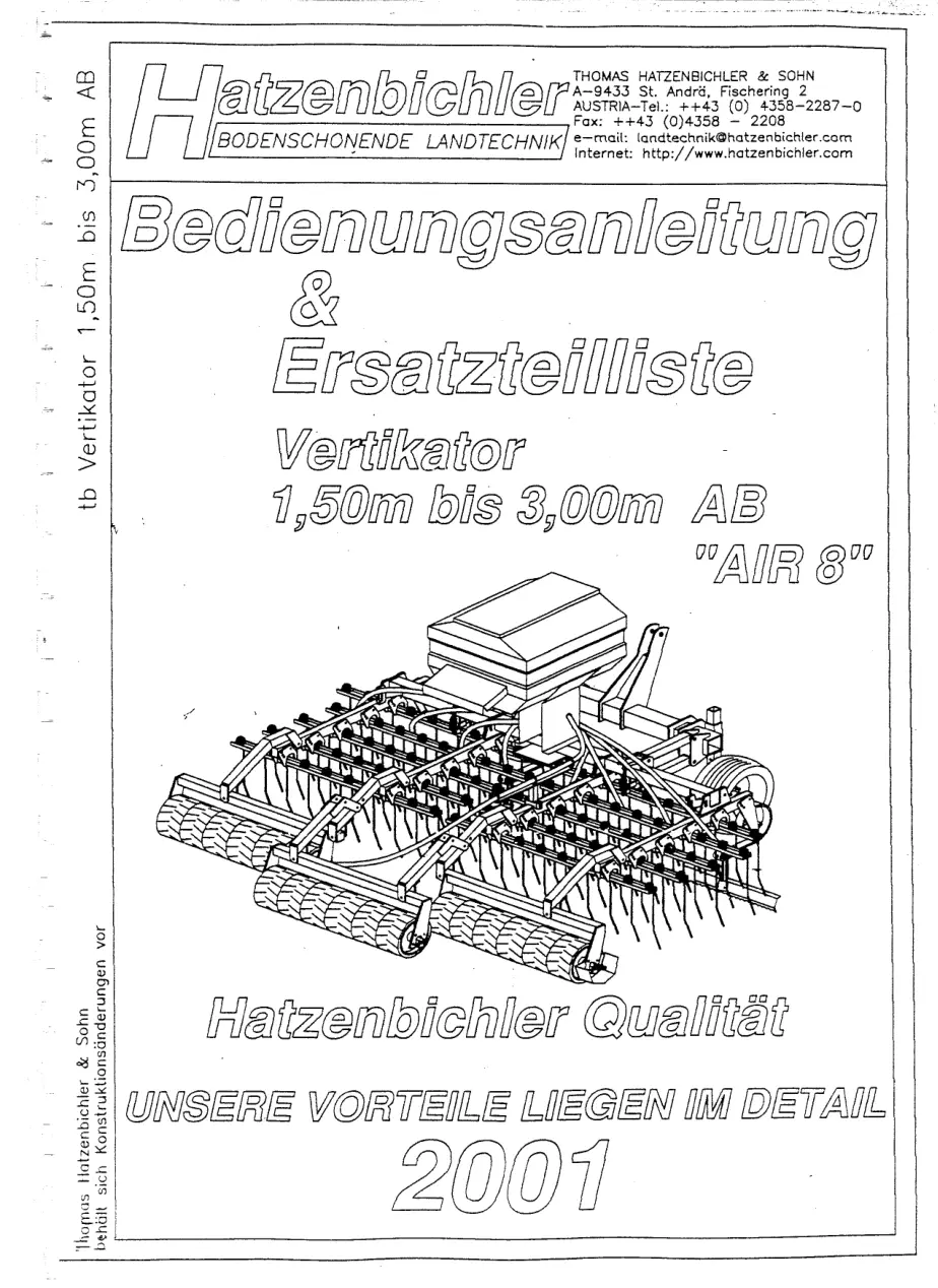 Hatzenbichler Vertikator 1.50 3.00M Air8 Parts Manual