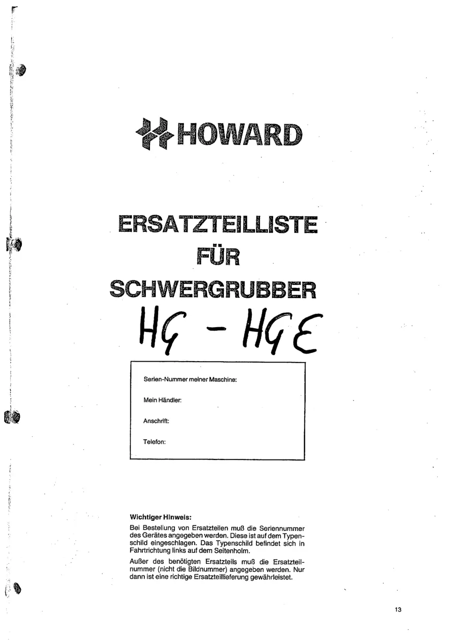 Howard Hg Hge Parts Manual