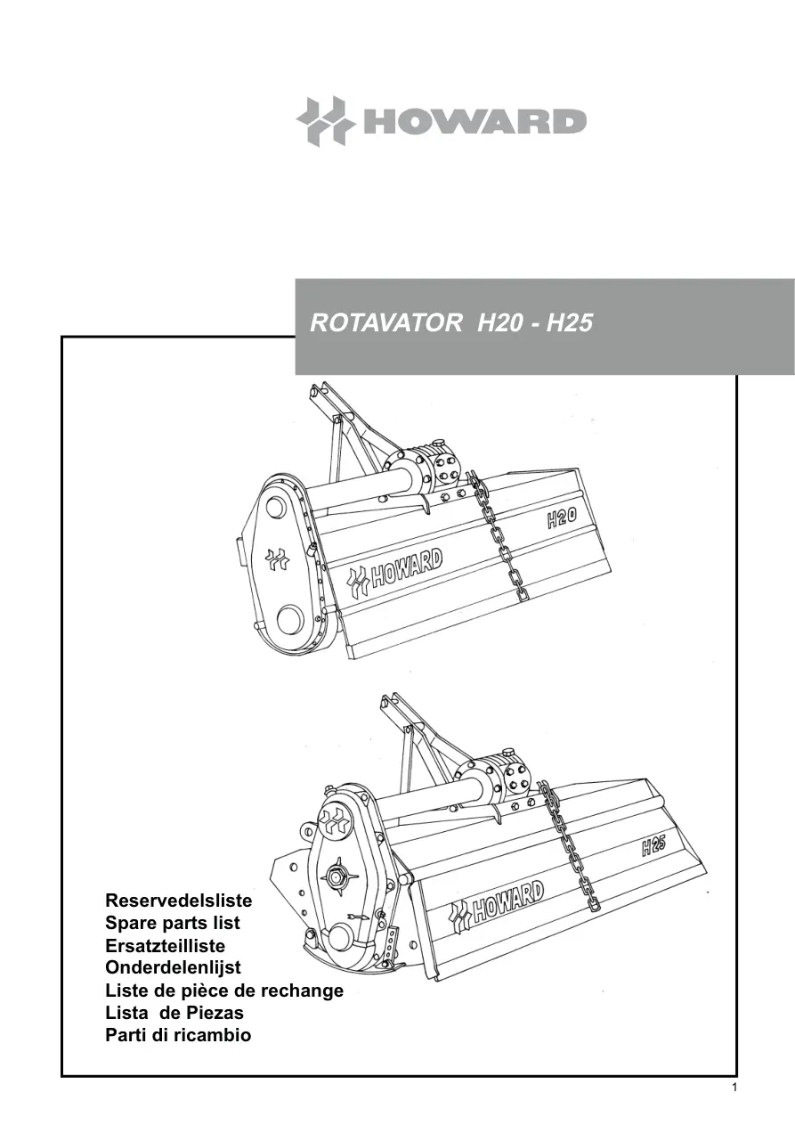 Howard Rotavator H20 H25 Parts Manual