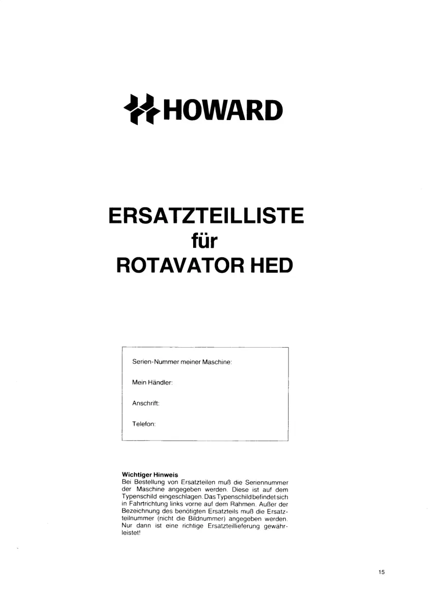 Howard Rotavator Hed Parts Manual