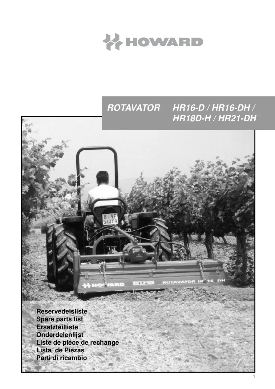 Howard Rotavator Hr16D Hr18D Hr21D Parts Manual