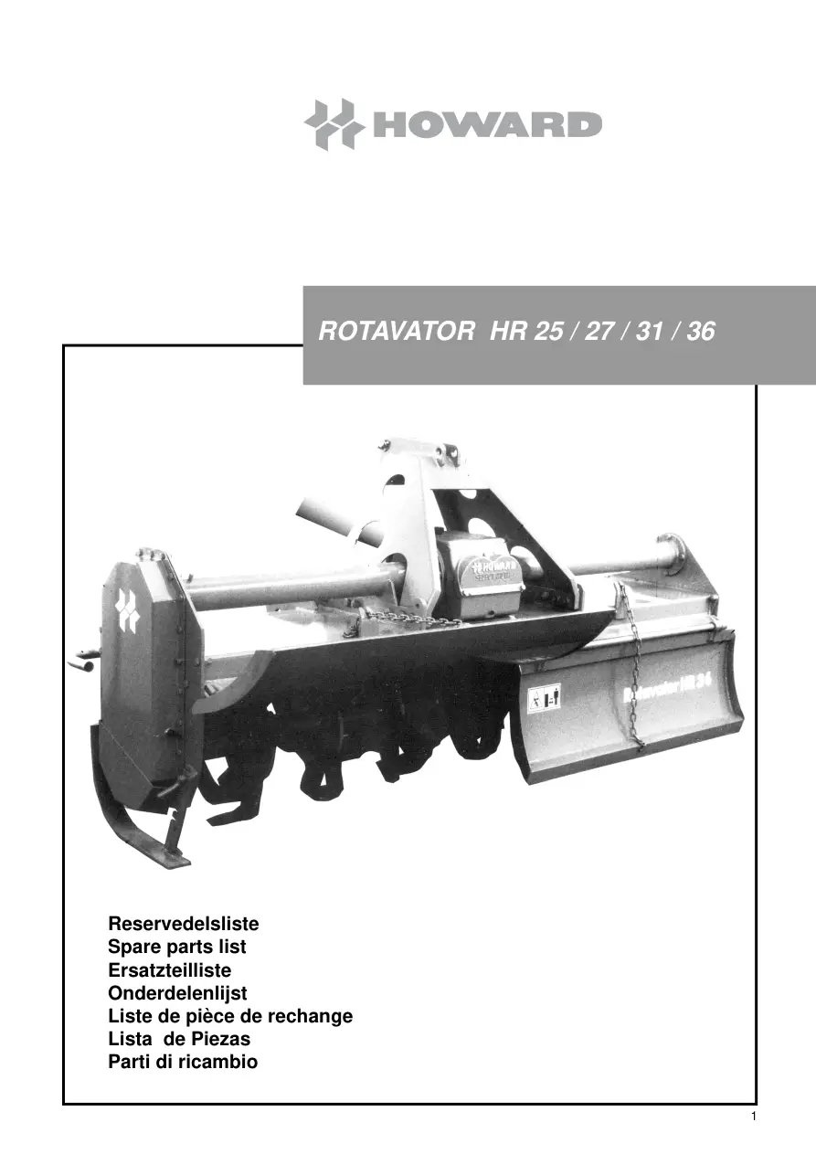 Howard Rotavator Hr25 27 31 36 Parts Manual