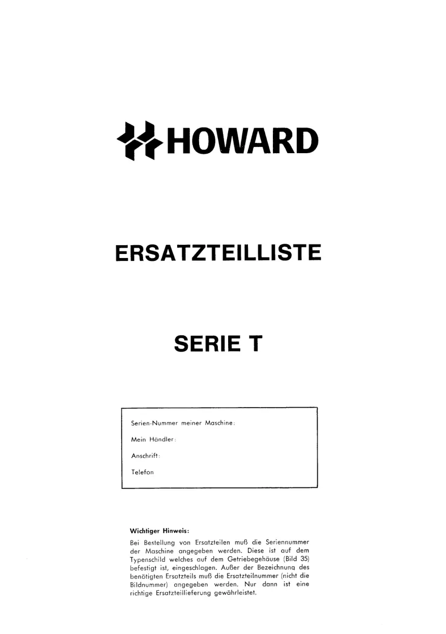 Howard Rotavator T Parts Manual