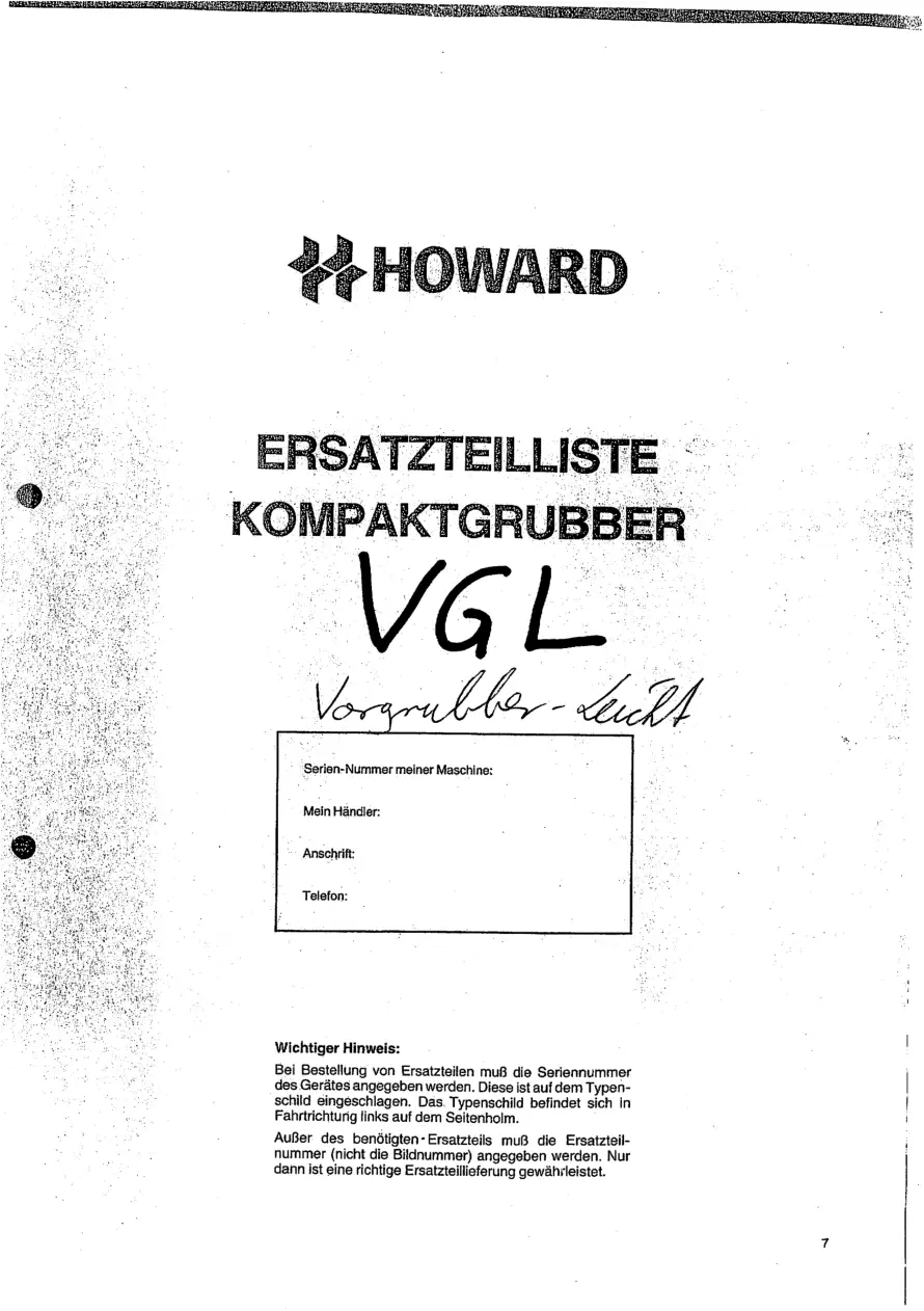Howard Vgl Parts Manual