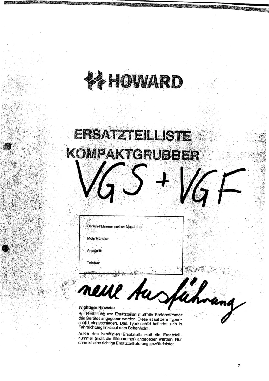 Howard Vgs Vgf Parts Manual