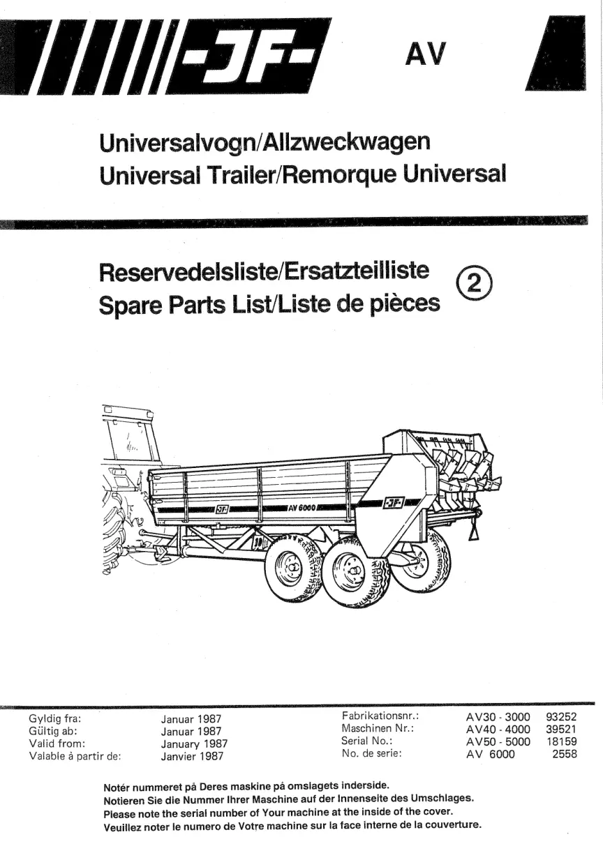 JF Stoll Av 3000 4000 5000 6000 Parts Manual
