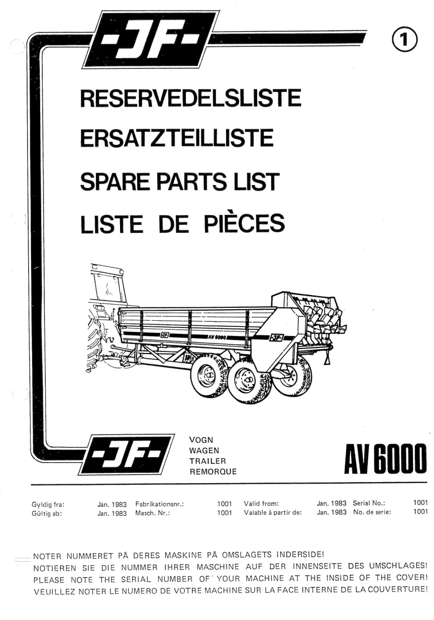 JF Stoll Av 6000 1983 Parts Manual