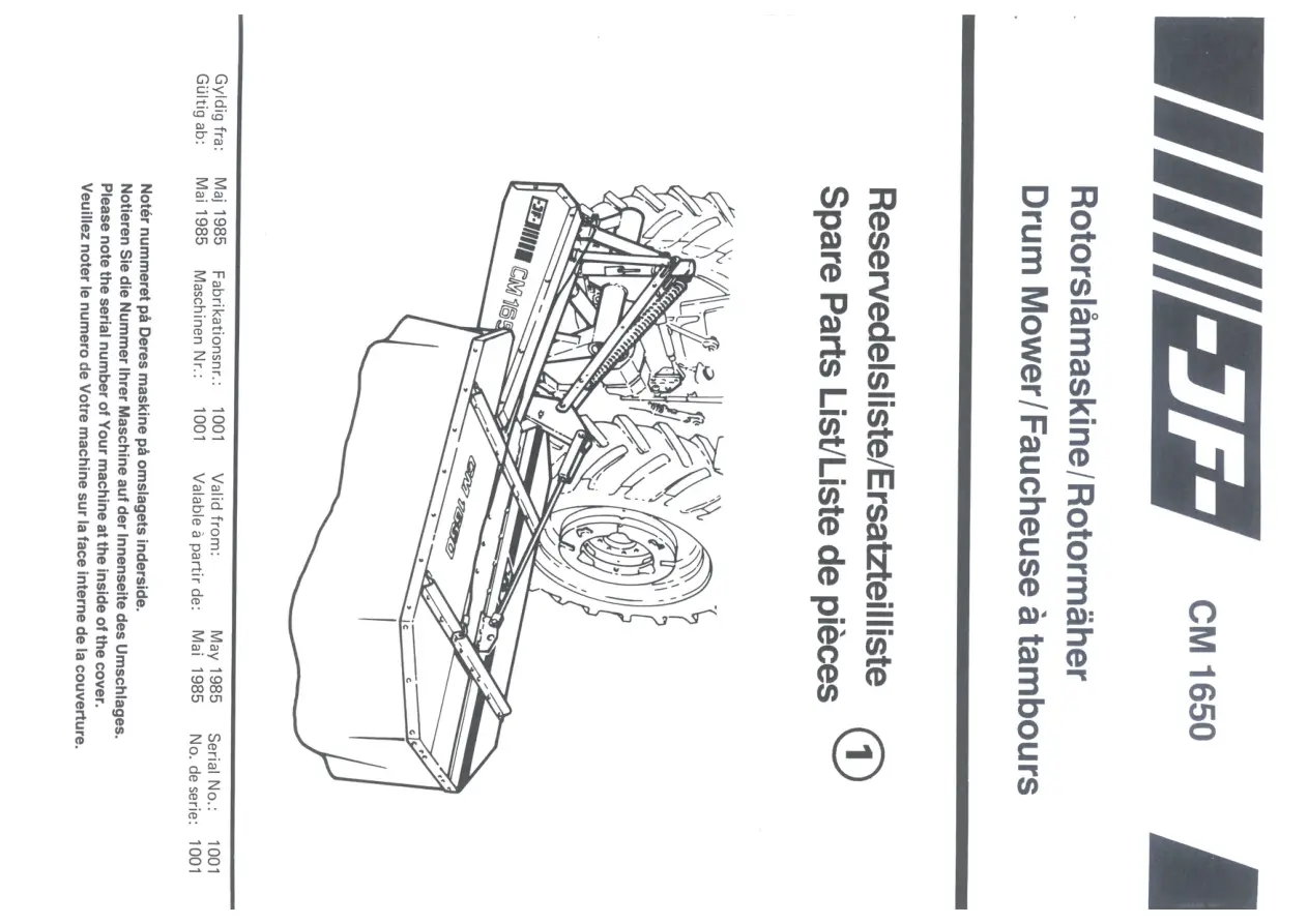 JF Stoll Cm 1650 Mower 1985 Parts Manual
