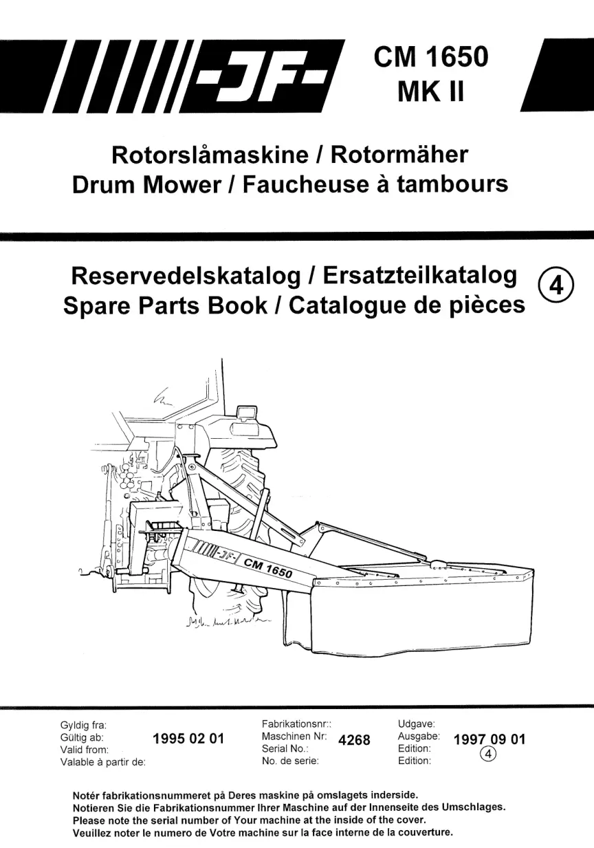 JF Stoll Cm 1650 Mower 1995 Parts Manual