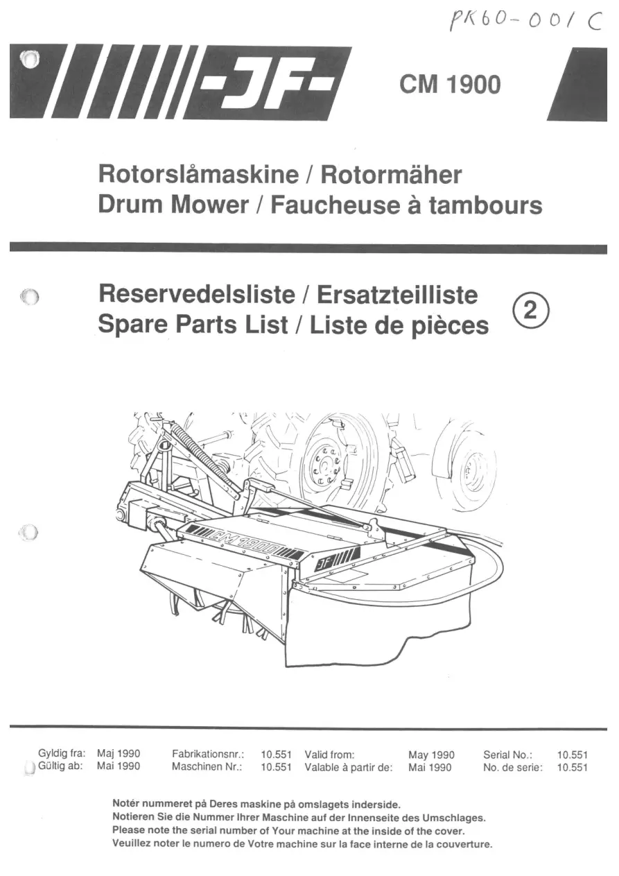 JF Stoll Cm 1900 Mower 1990 Parts Manual