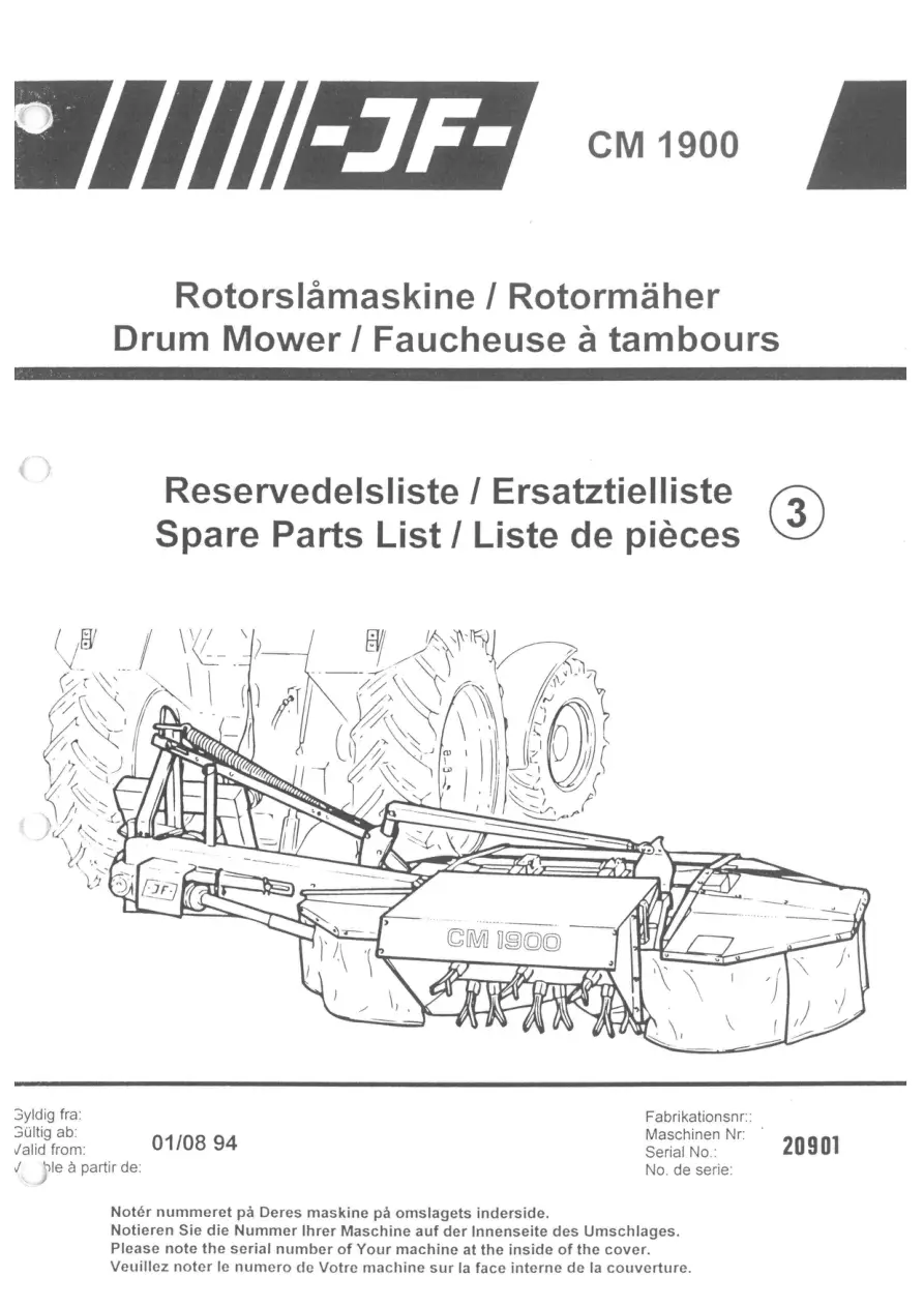 JF Stoll Cm 1900 Mower 1994 Parts Manual