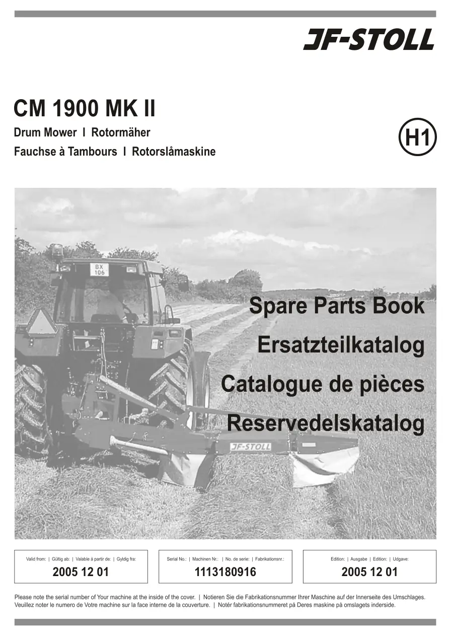 JF Stoll Cm 1900 Mower 2005 Parts Manual