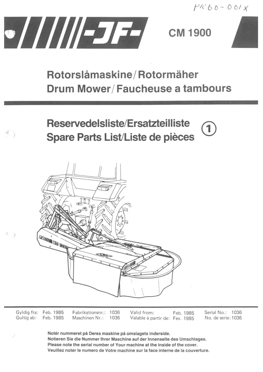 JF Stoll Cm 1900 1985 Parts Manual