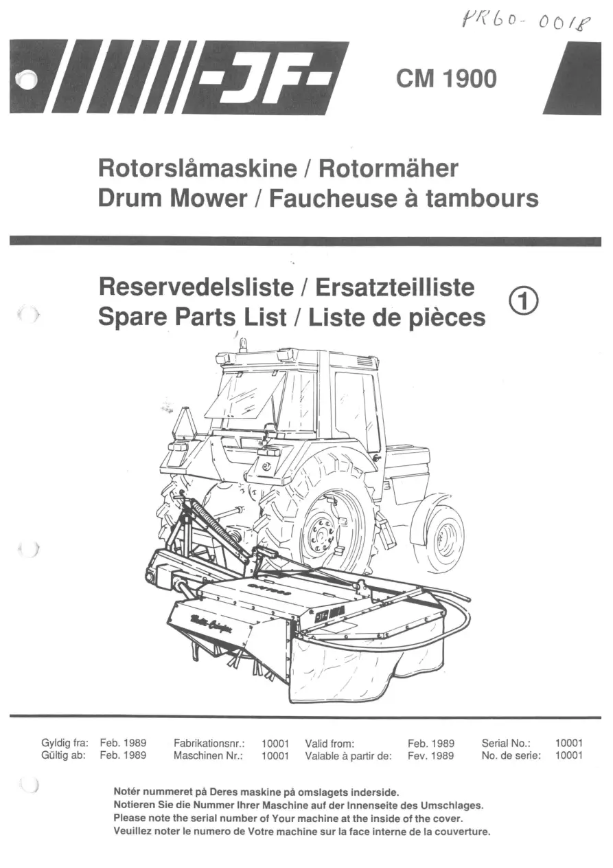 JF Stoll Cm 1900 1989 Parts Manual