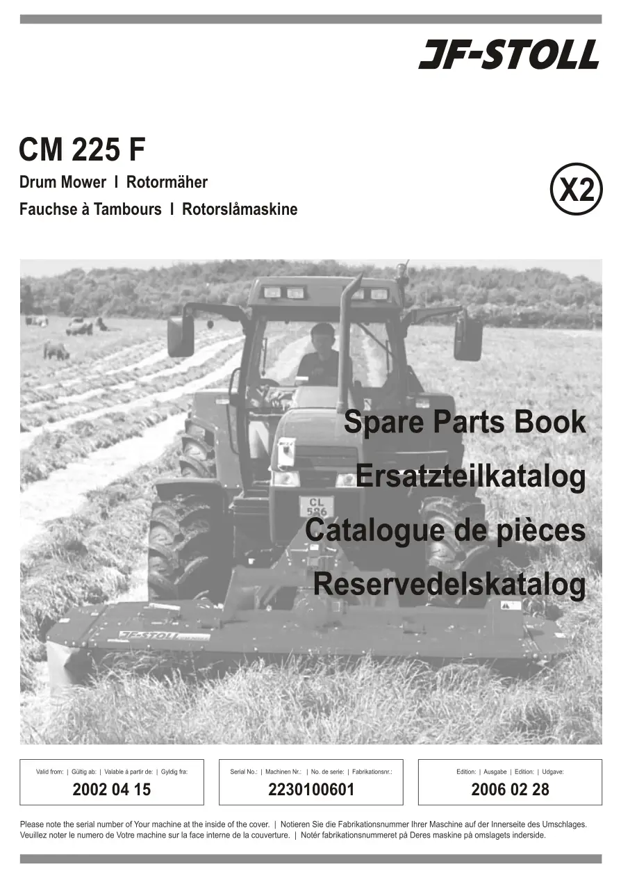JF Stoll Cm 225 F Mower Parts Manual