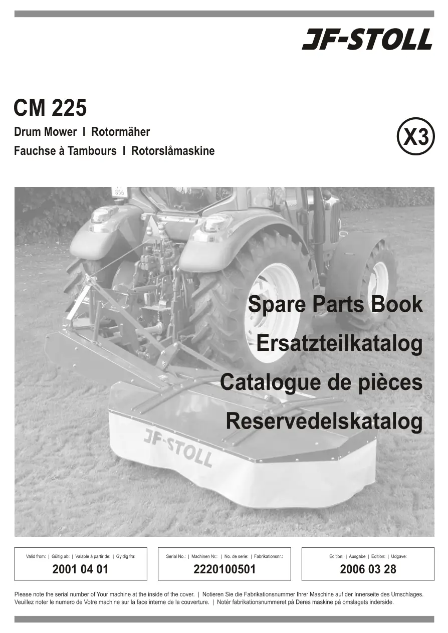 JF Stoll Cm 225 2001 Parts Manual