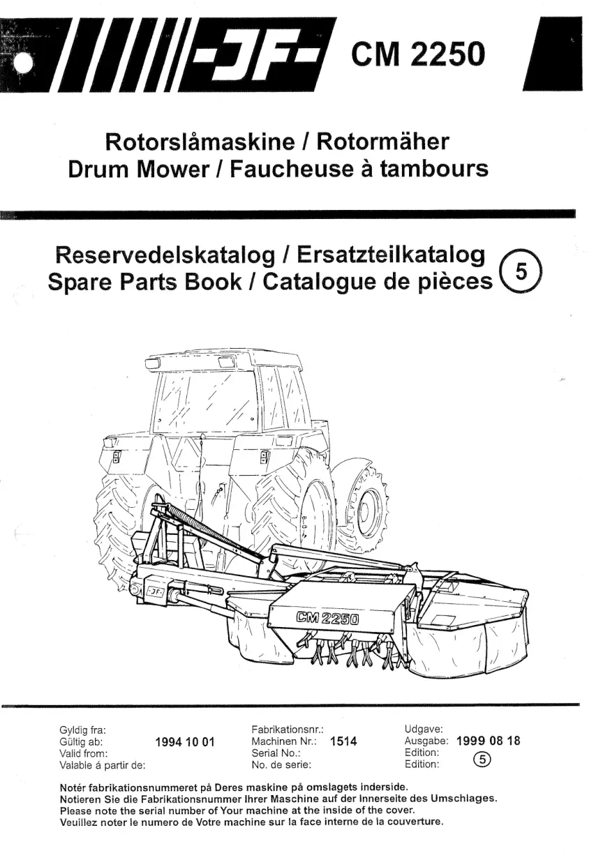 JF Stoll Cm 2250 Mower Parts Manual
