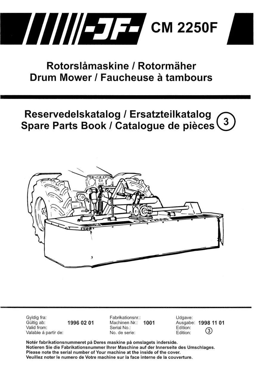 JF Stoll Cm 2250F 1996 Parts Manual