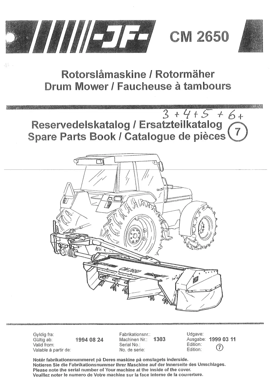 JF Stoll Cm 2650 Mower 1994 Parts Manual