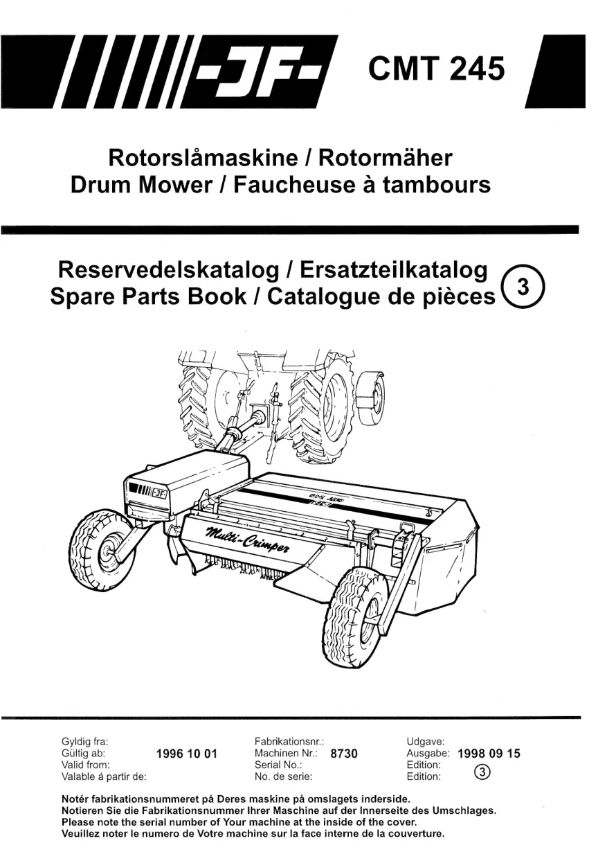 JF Stoll Cmt 245 1996 Parts Manual