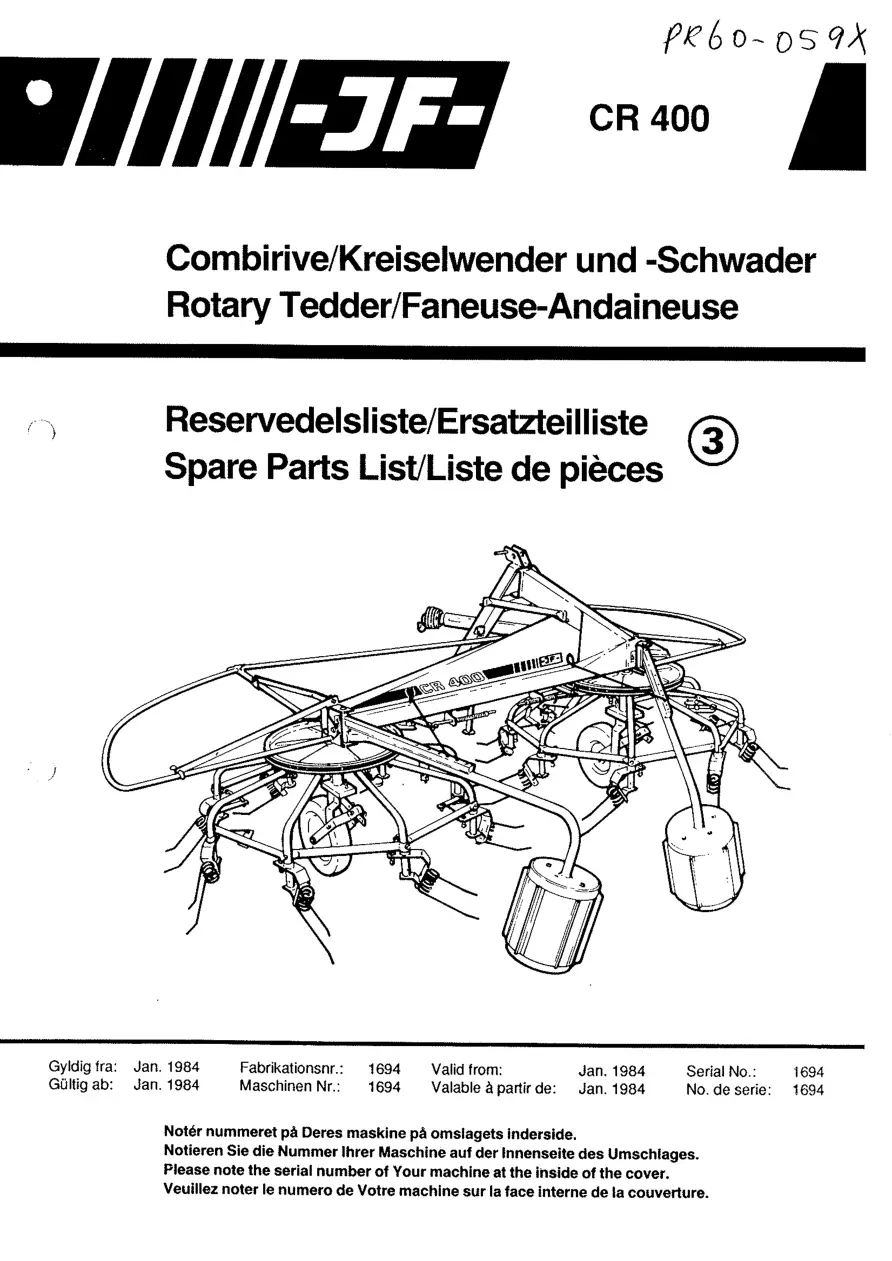 JF Stoll Cr 400 Parts Manual