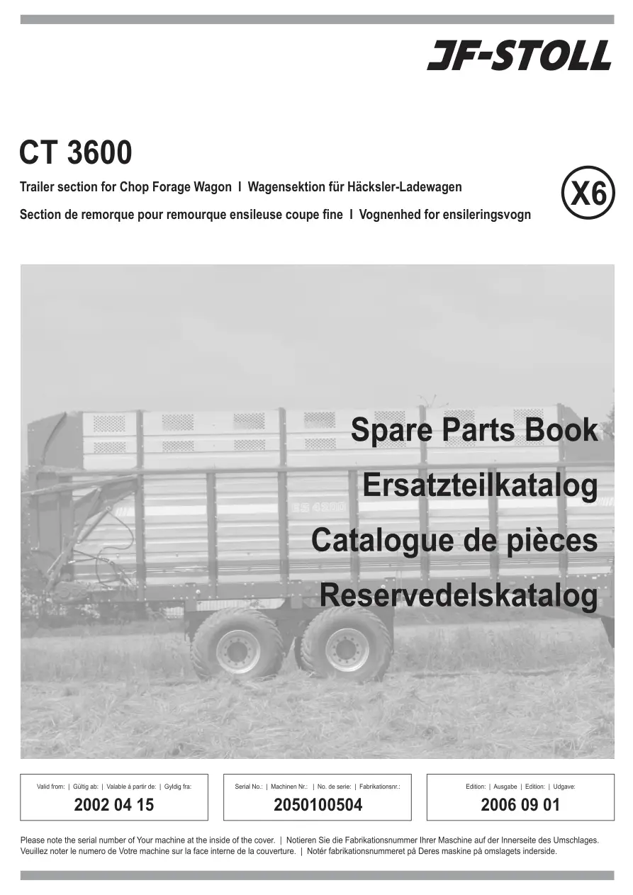 JF Stoll Ct 3600 Parts Manual