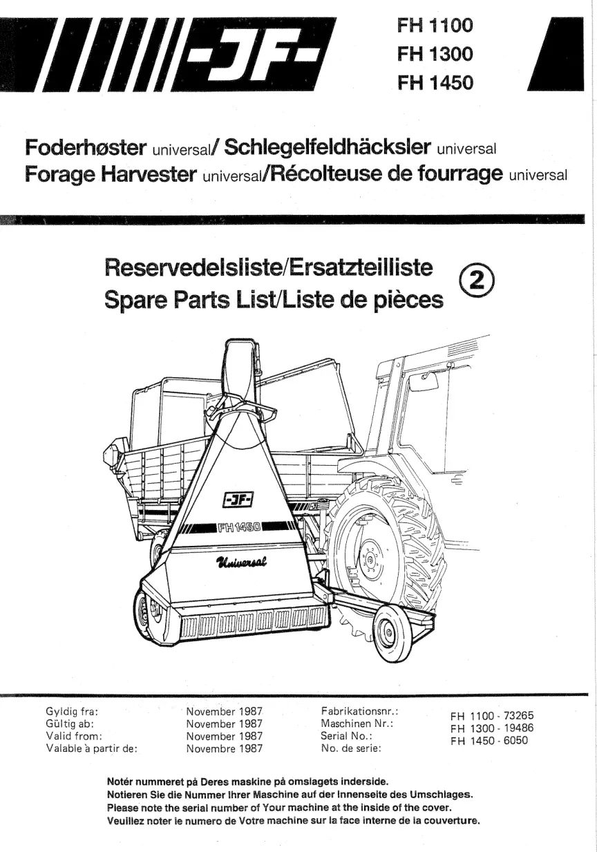 JF Stoll Fh 1100 1300 1450 Parts Manual