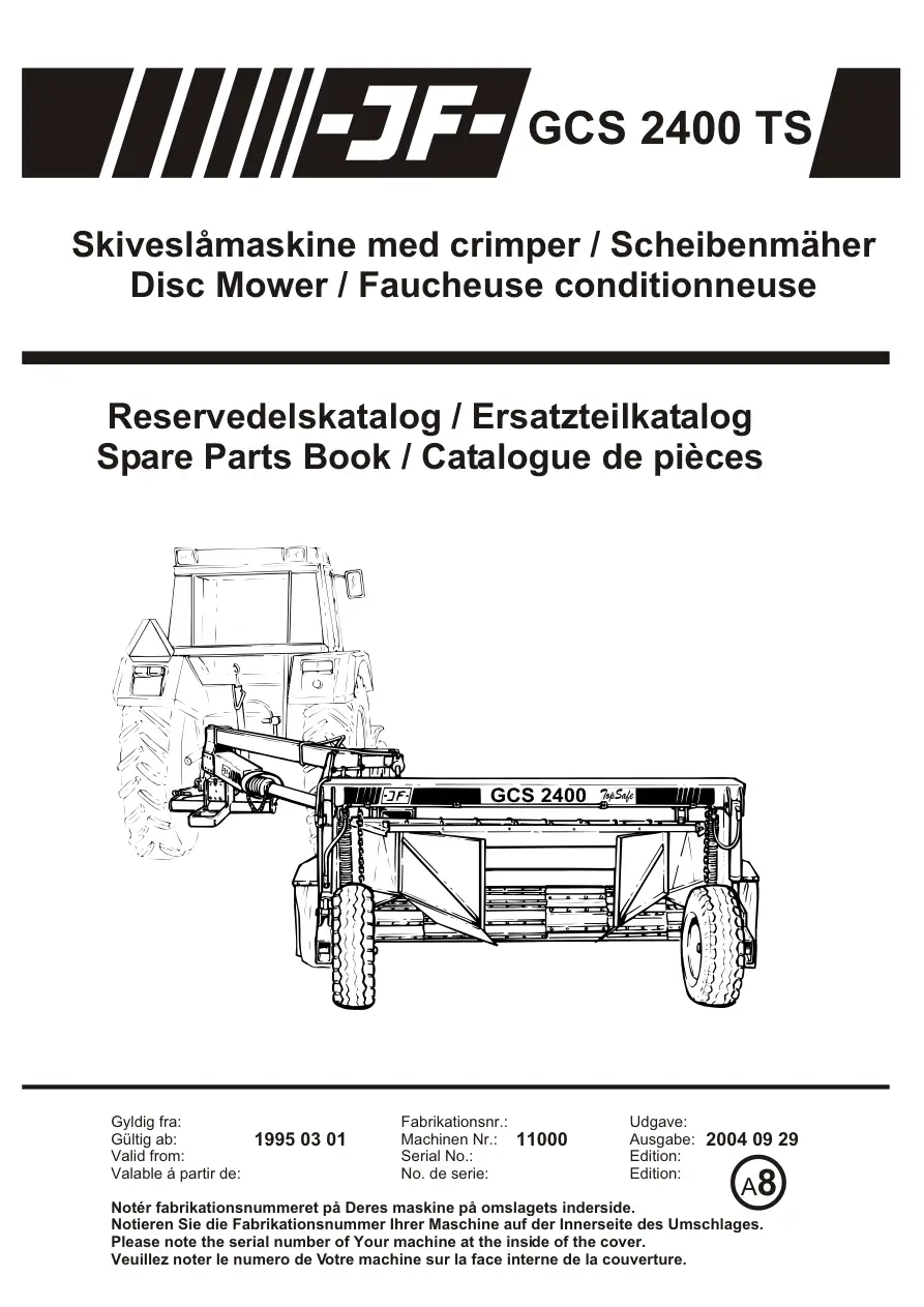 JF Stoll Gcs 2400 Ts Mower Parts Manual