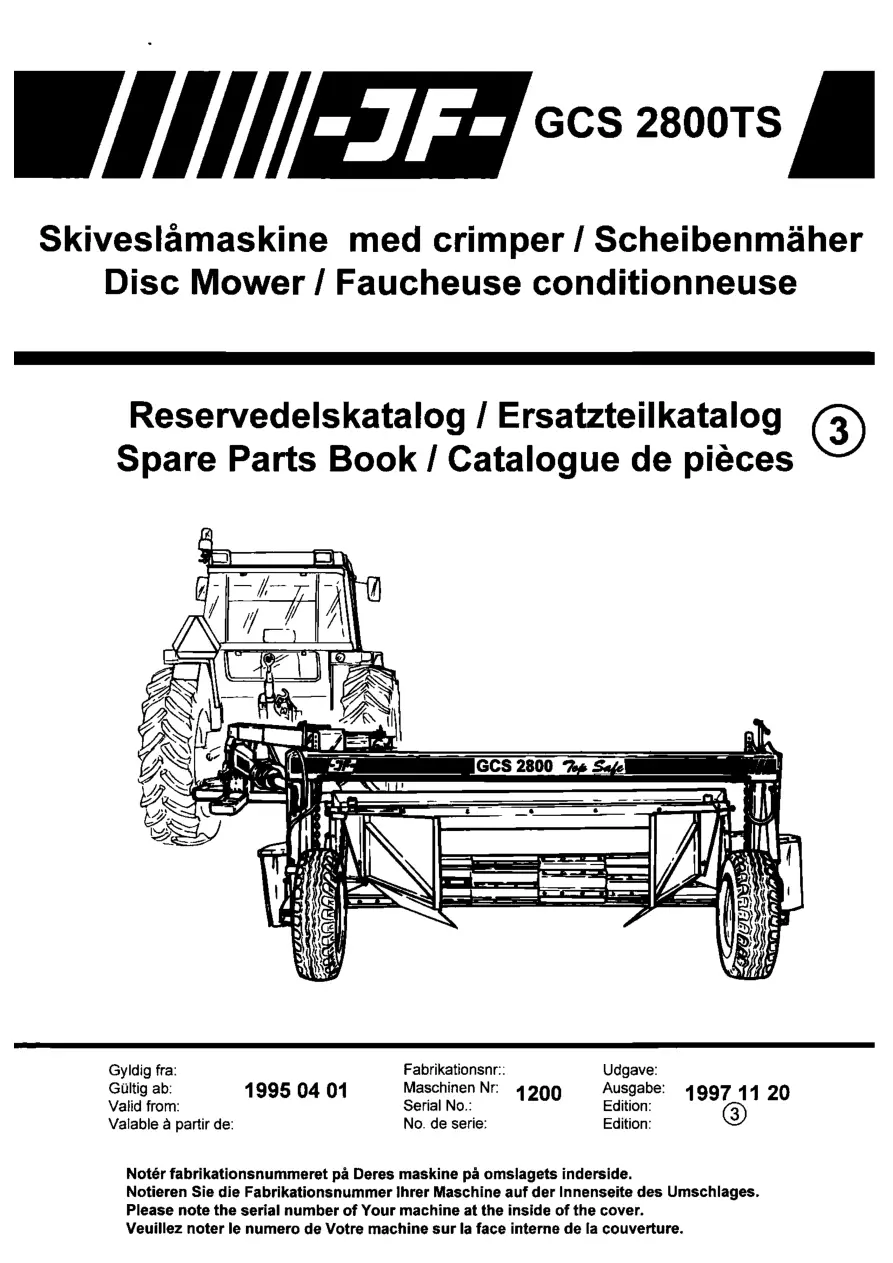 JF Stoll Gcs 2800 Ts Mower Parts Manual