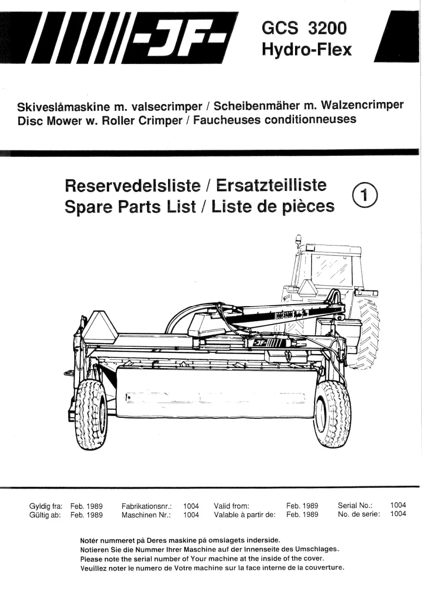 JF Stoll Gcs 3200 Flex Mower Parts Manual