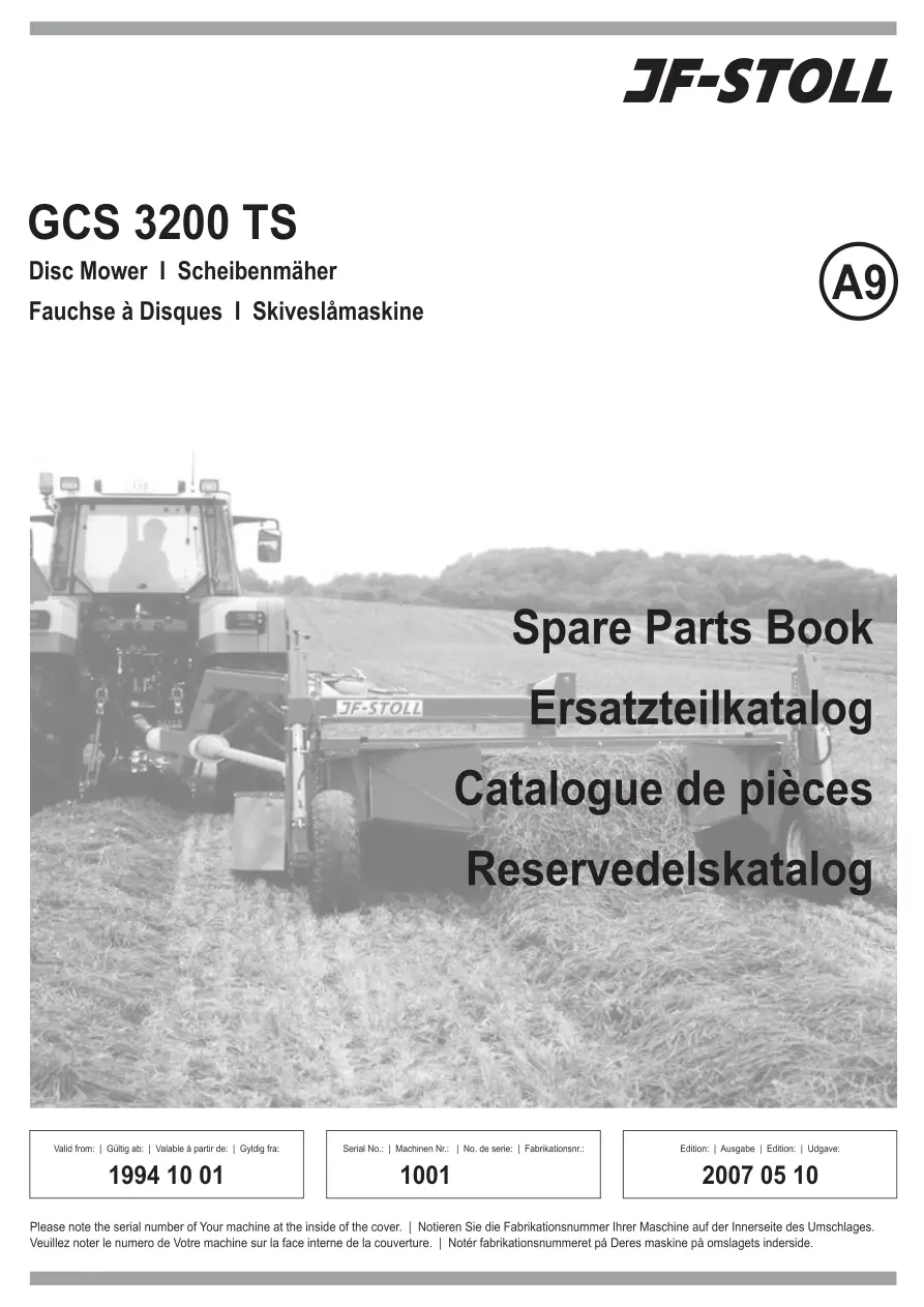 JF Stoll Gcs 3200 Ts Mower Parts Manual