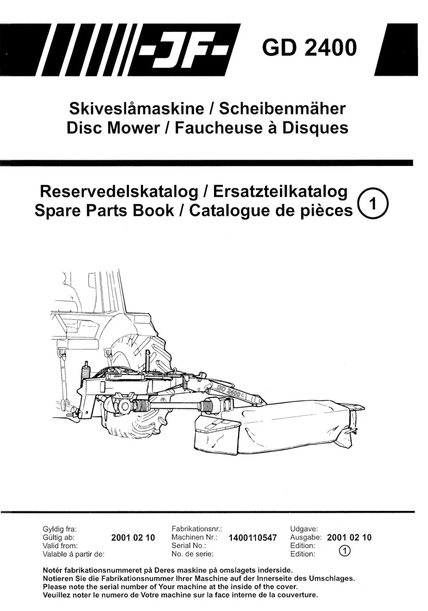 JF Stoll Gd 2400 Mower Parts Manual