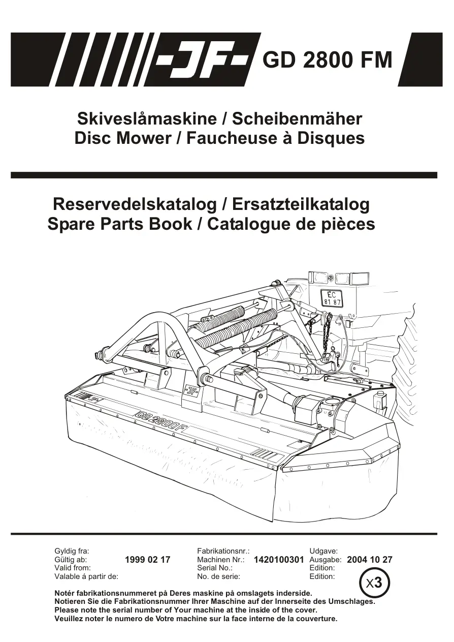 JF Stoll Gd 2800 Fm Mower Parts Manual